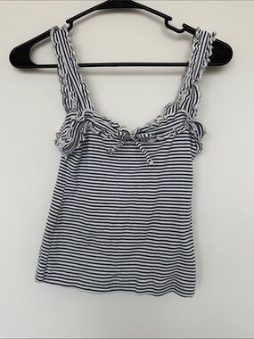Maeve Black & White Striped Ruffle Strap Tank